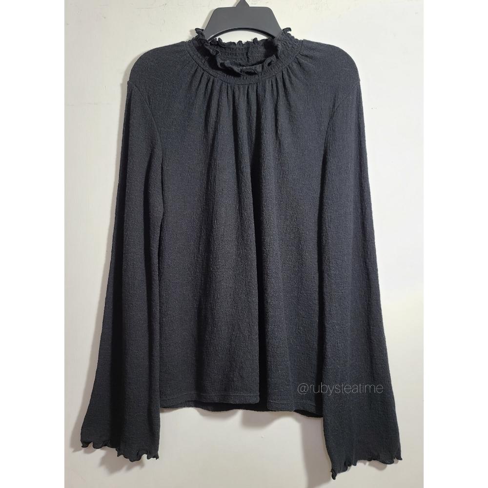 MADEWELL Texture & Thread - Mini Ruffle Mock Neck Top, Bell Sleeve, Cottagecore - Picture 2 of 9